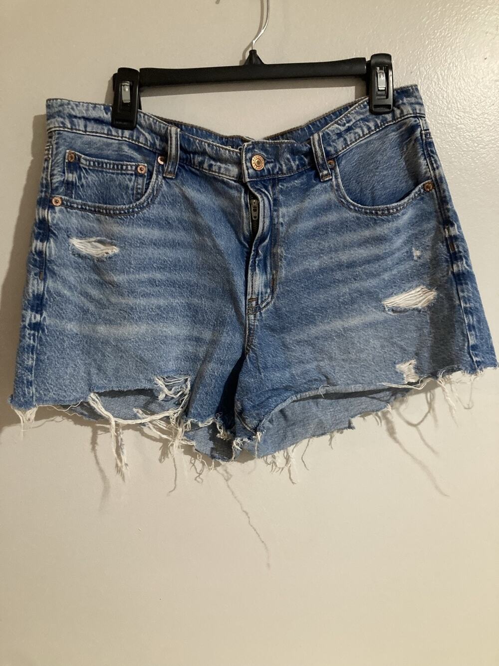 American Eagle Cut-Off Shorts Womens 12 Blue Denim Frayed High Rise Casual